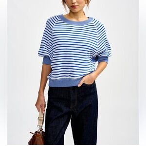 BELLEROSE ANGLET KNIT COTTON TOP STRIPE A BLUE WHITE SIZE 8 Oversized fit